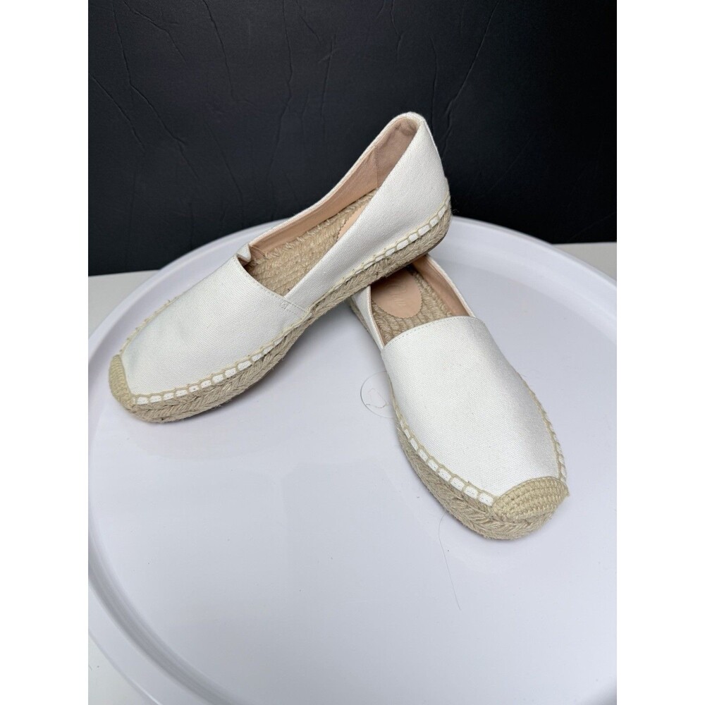 J.Crew Espadrille Flats White Canvas Slip On Summer Shoes Womens 8.5 BH420